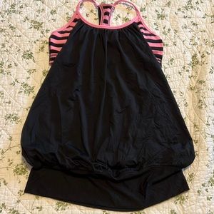 Lululemon athletic top pink and black strip bralet with cover elastic waist